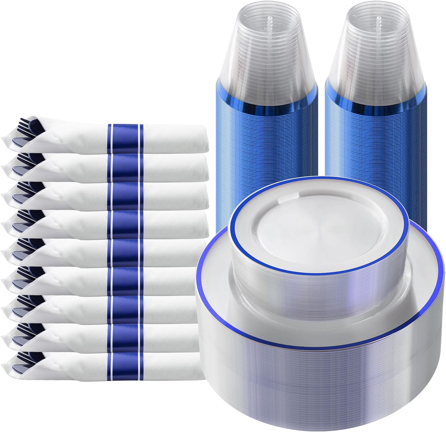175 Piece Dark Blue Plastic Dinnerware Set for Elegant Parties