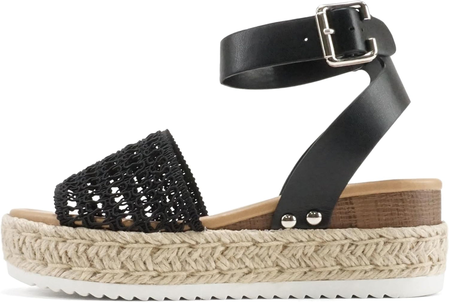Soda Open Toe Buckle Ankle Strap Espadrilles Flatform Wedge Sandal