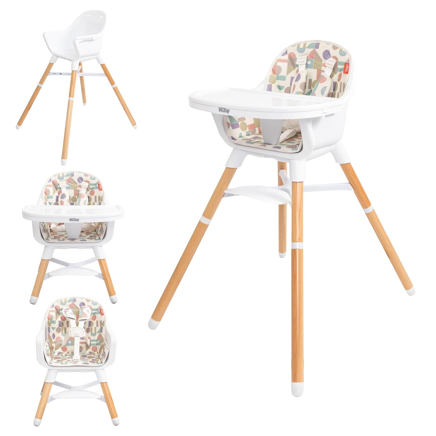 Nuby 4-in-1 High Chair: Adaptable Toddler Seat - 6M to 3Y - Up to 60 lbs - Geometric