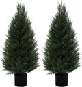 2Pack 3ft Outdoor Artificial Cedar Topiary Trees - Low Care Entryway