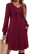 Fashionable Women's Long Sleeve Pleated V Neck Dress for Any Occasion