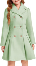 Girls Winter Dress Coat Notch Lapel Double Breasted - Warm Peacoat