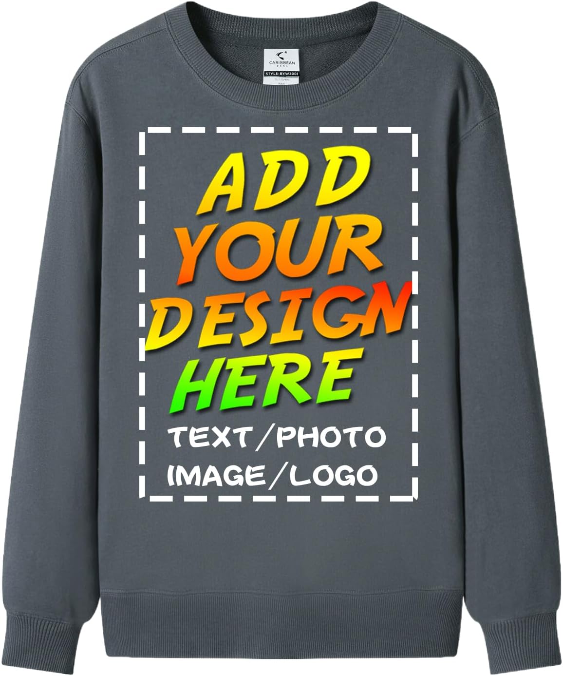 Custom Photo & Text Crew Neck Sweatshirt - Personalize Front & Back