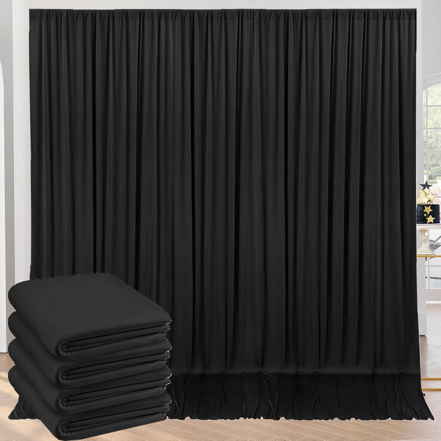 20ft x 10ft Wrinkle Free Black Backdrop Curtains for Events