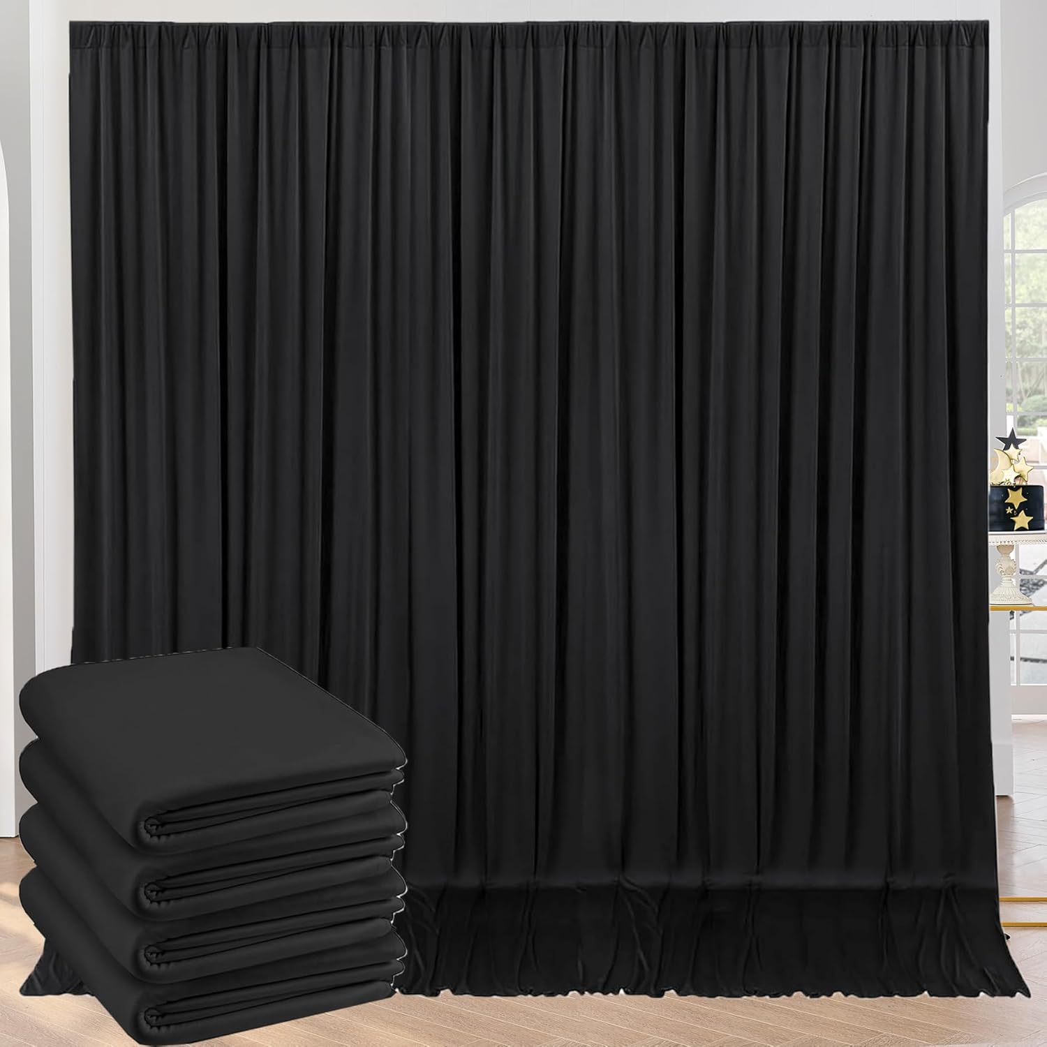 20ft x 10ft Wrinkle Free Black Backdrop Curtains for Events