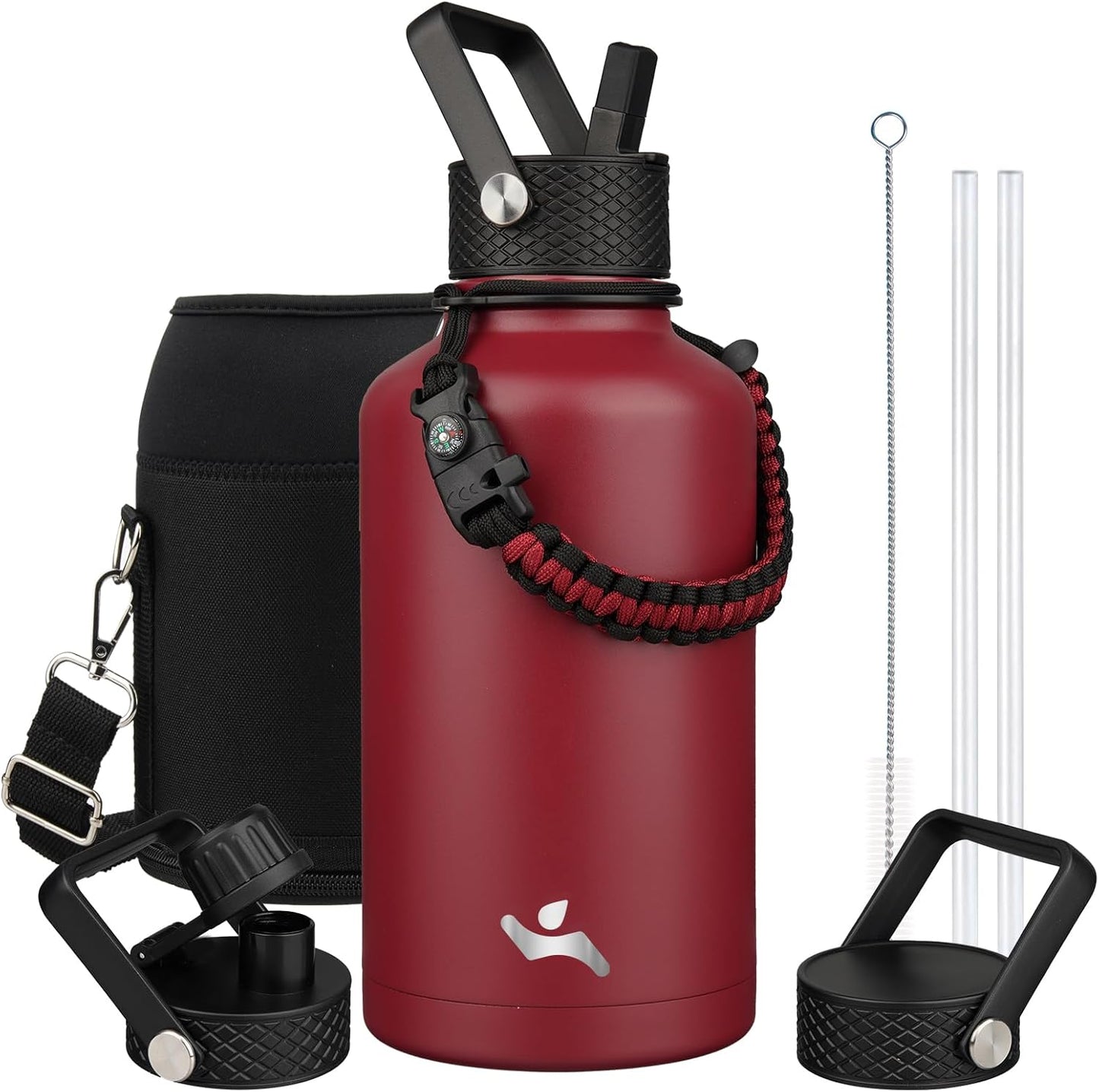 Half Gallon Insulated Water Bottle with Straw for Hydration