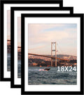 18x24 Picture Frame Black Set of 3 - Displays 16x20 with Mat or 18x24
