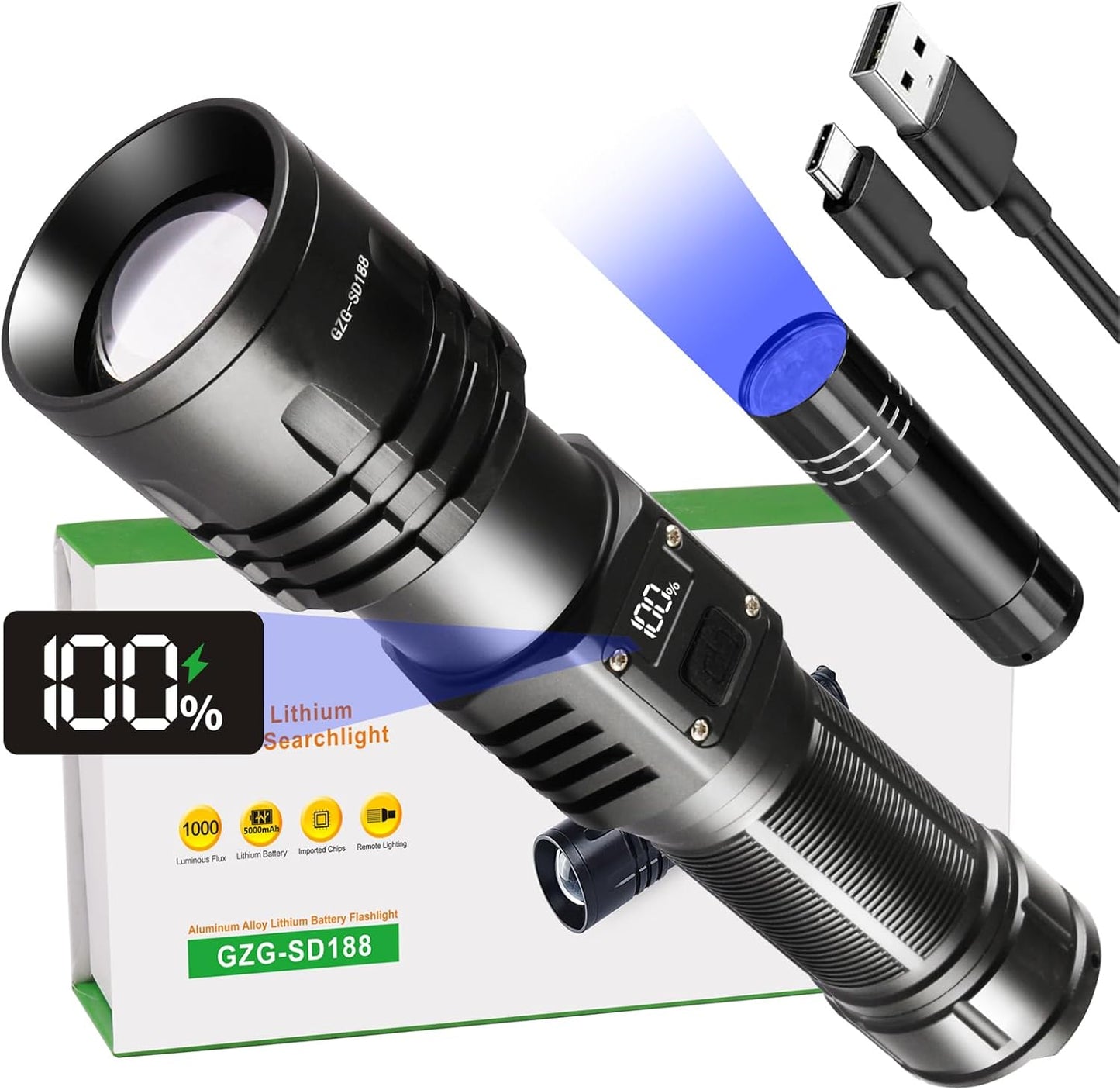 Rechargeable LED Flashlights 10000 Lumens for Outdoor Use