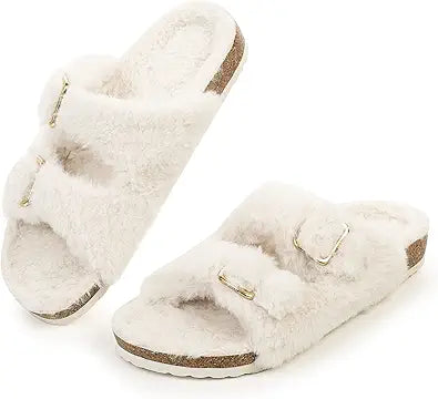 FITORY Womens Open Toe Slipper with Cozy Faux Fur Lining