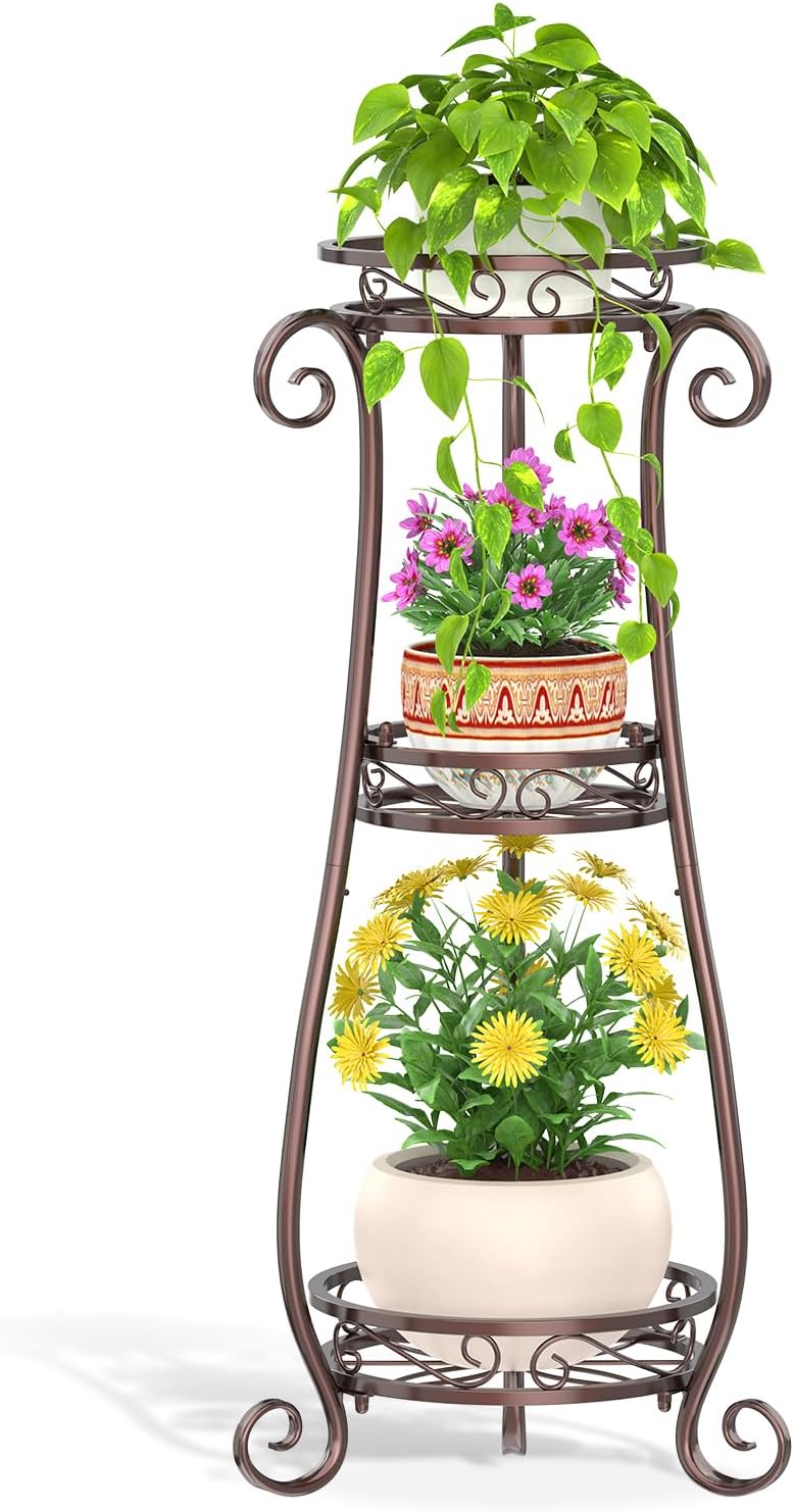 LASZOLA 3 Tier Bronze Metal Plant Stand for Indoor and Outdoor