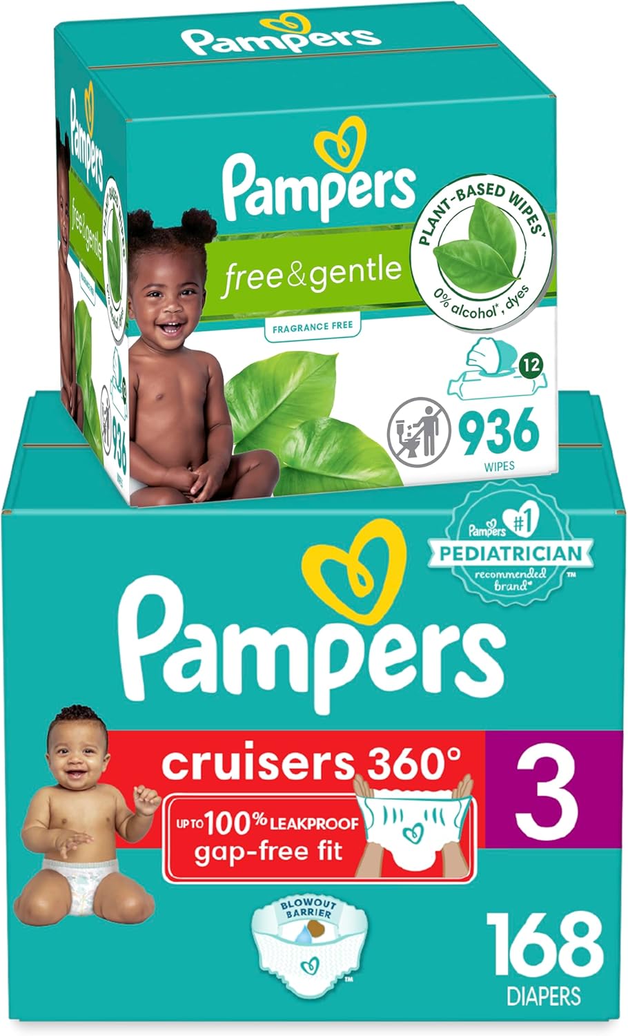 Pampers Pull On Cruisers 360 Fit Diapers Size 3, One Month Supply + Free Baby Wipes!