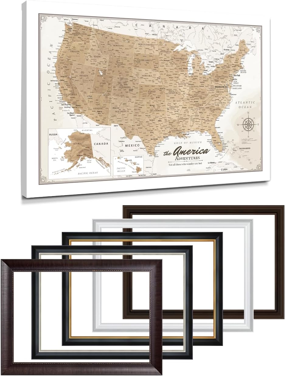 Custom Canvas USA Map for Wall Decor - Track Your Travels