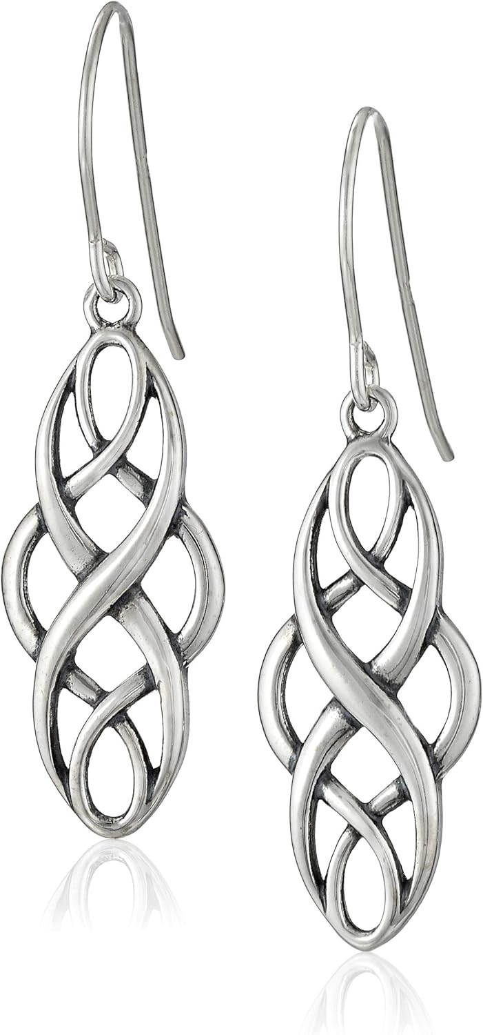 Celtic Knot Design Dangle Earrings in Sterling Silver for Women