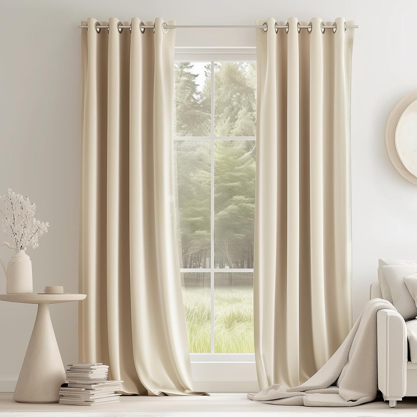 Topfinel 72 Inch Cream Beige Velvet Blackout Curtains for Kids