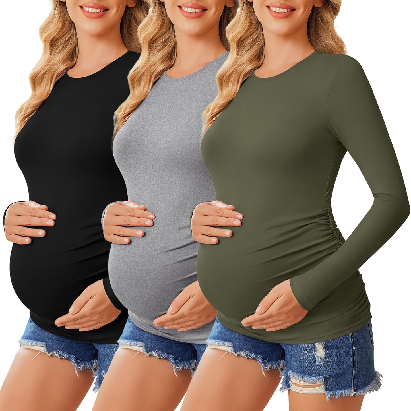 Ekouaer Maternity Shirts Crew Neck Long Sleeve Tee Tops for Moms