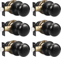 Passage Door Knobs Interior Keyless Matte Black Round Knobs - 6 Pack
