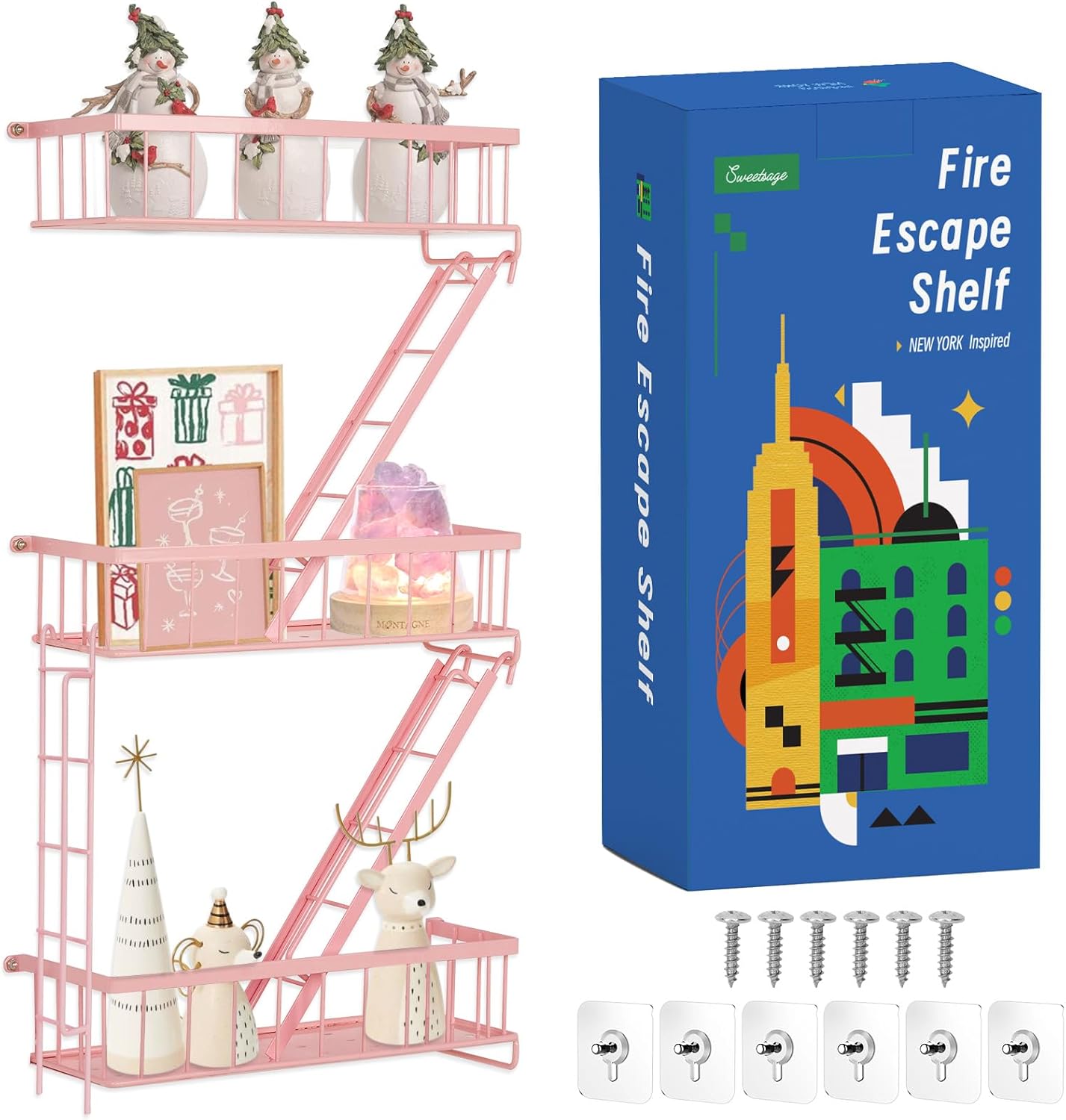 Fire Escape Shelf - Cute Pink Floating Shelves for Home Decor