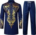 ZeroYAA Men's Vibrant Dashiki Suit Set with Long Sleeve Design