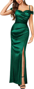 Miusol Satin Off Shoulder High Split Maxi Dress for Women - Elegant