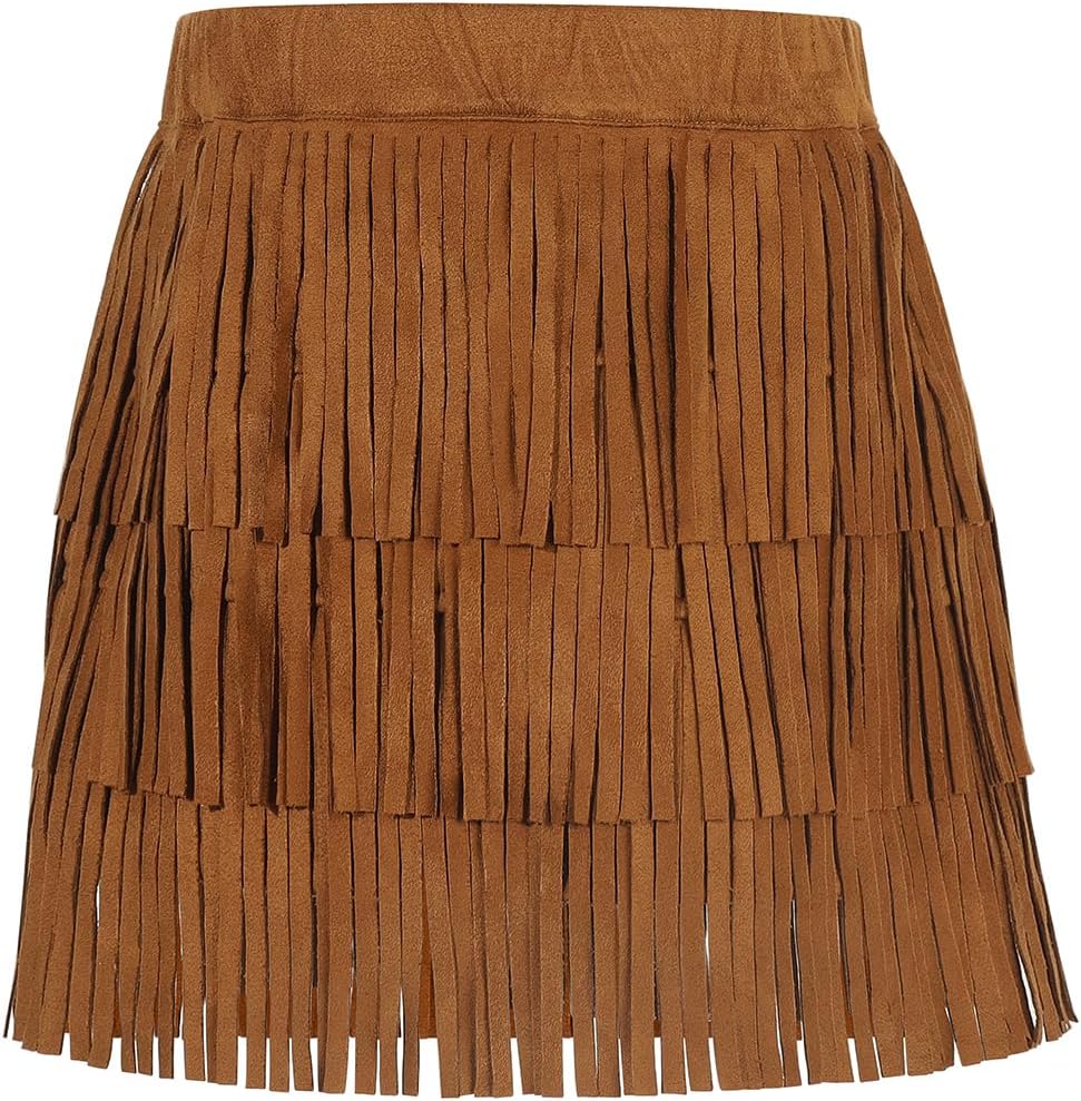 Noomelfish Girls Suede Fringe Skirt for Playful Style