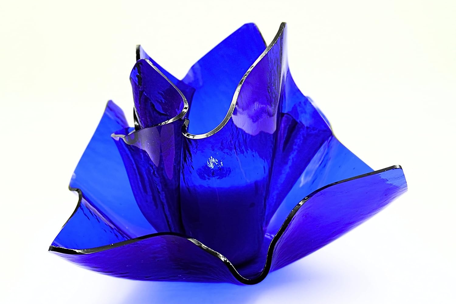 Cobalt Blue Cathedral Rough Rolled Vase Dish Set for Home Decor