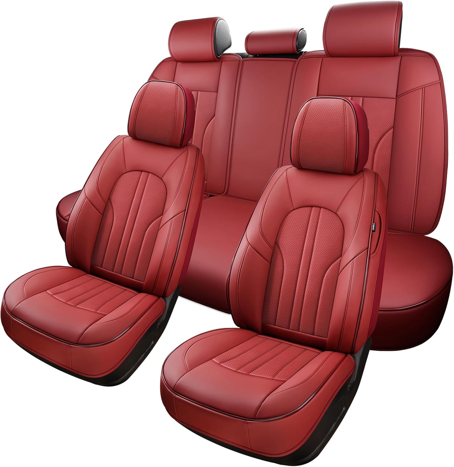 Red Car Seat Covers Full Set - Waterproof Leather for RAV4 Accord
