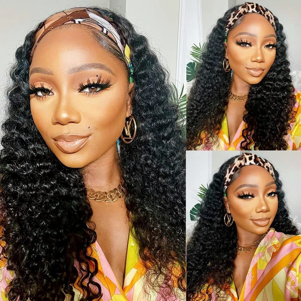 20 Inch Headband Wig Human Hair for Women Long Curly Styles