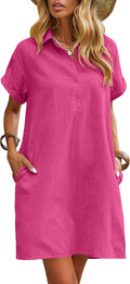 Womens Cotton Shirt Dress with Pockets - Lightweight Summer Cover Up