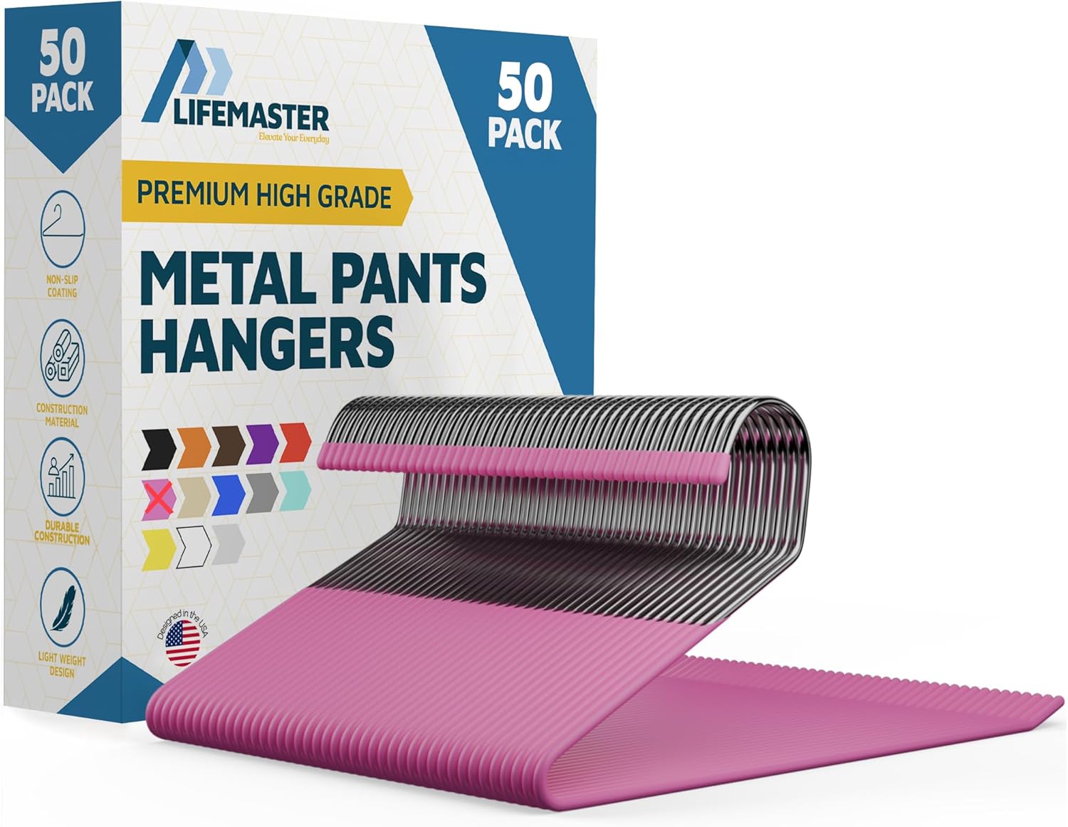 Metal Pants Hanger Set by Lifemaster - 50 Pieces in Pink