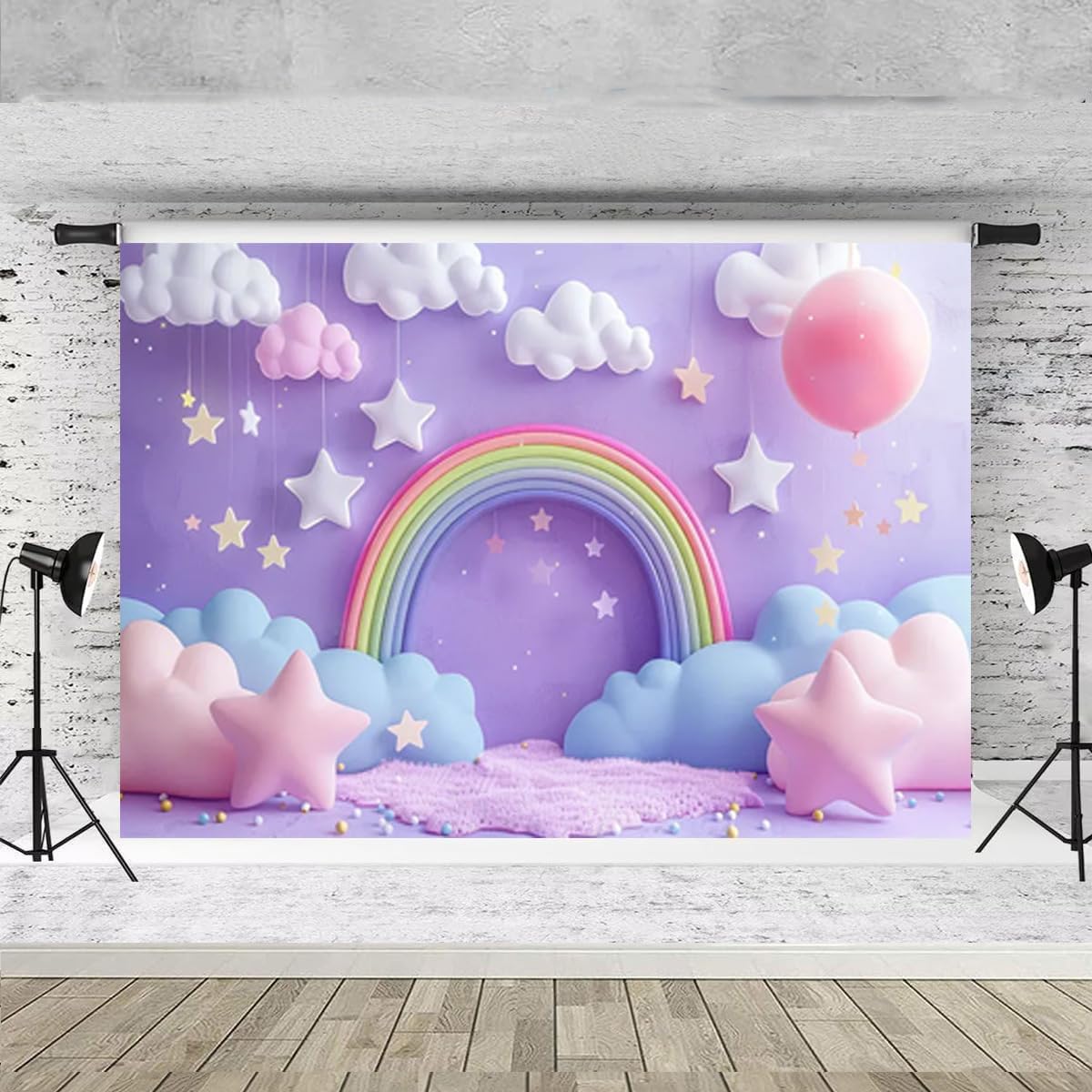 Purple Sky Clouds 1st Birthday Party Backdrop for Photoshoot