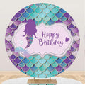 Mermaid Birthday Round Backdrop 7x7ft - Gradient Green Scales