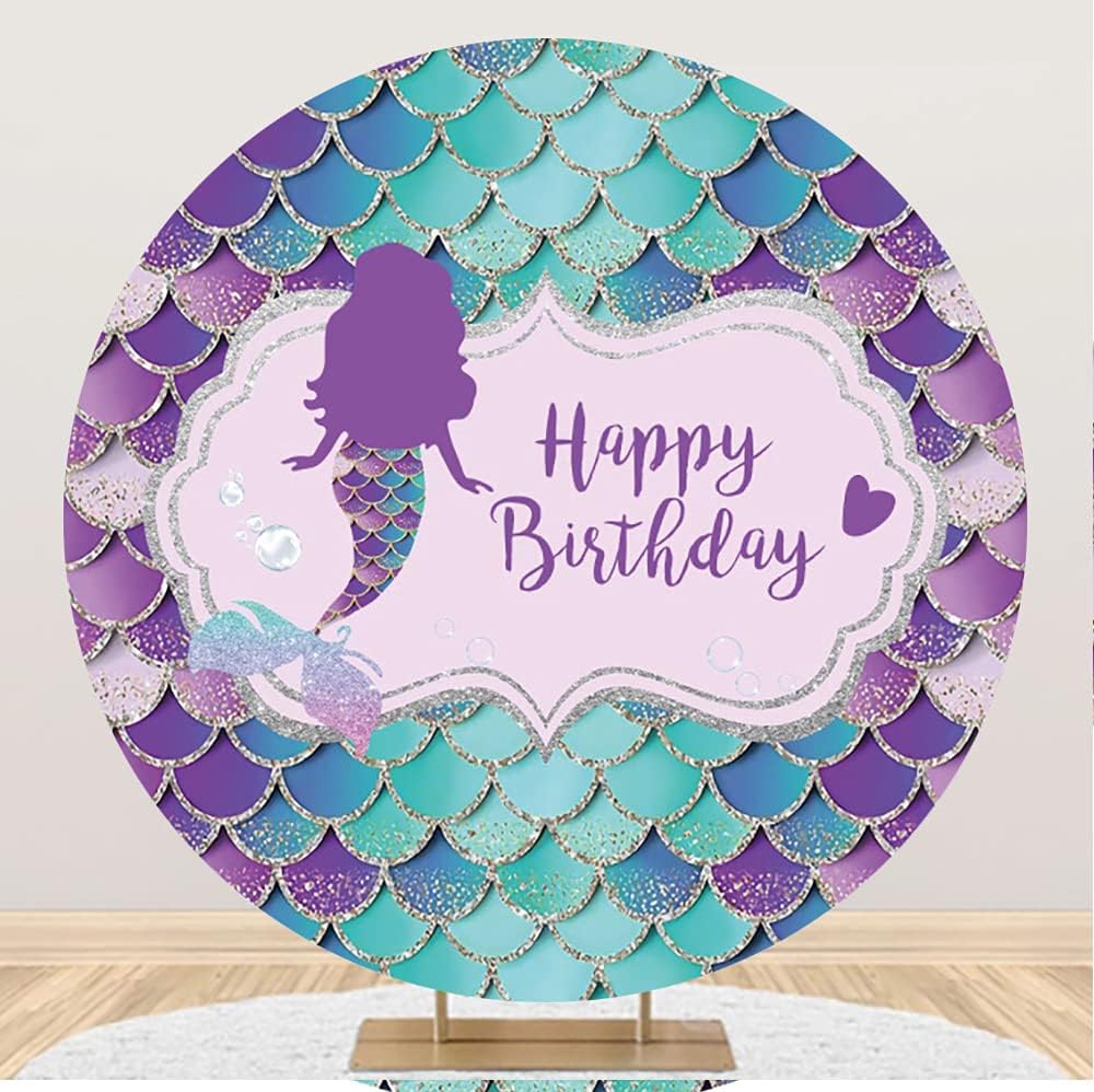 Mermaid Birthday Round Backdrop Cover for Sweet Girls Parties