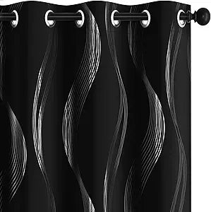 Deconovo Foil Wave Printed Blackout Curtains for Bedroom