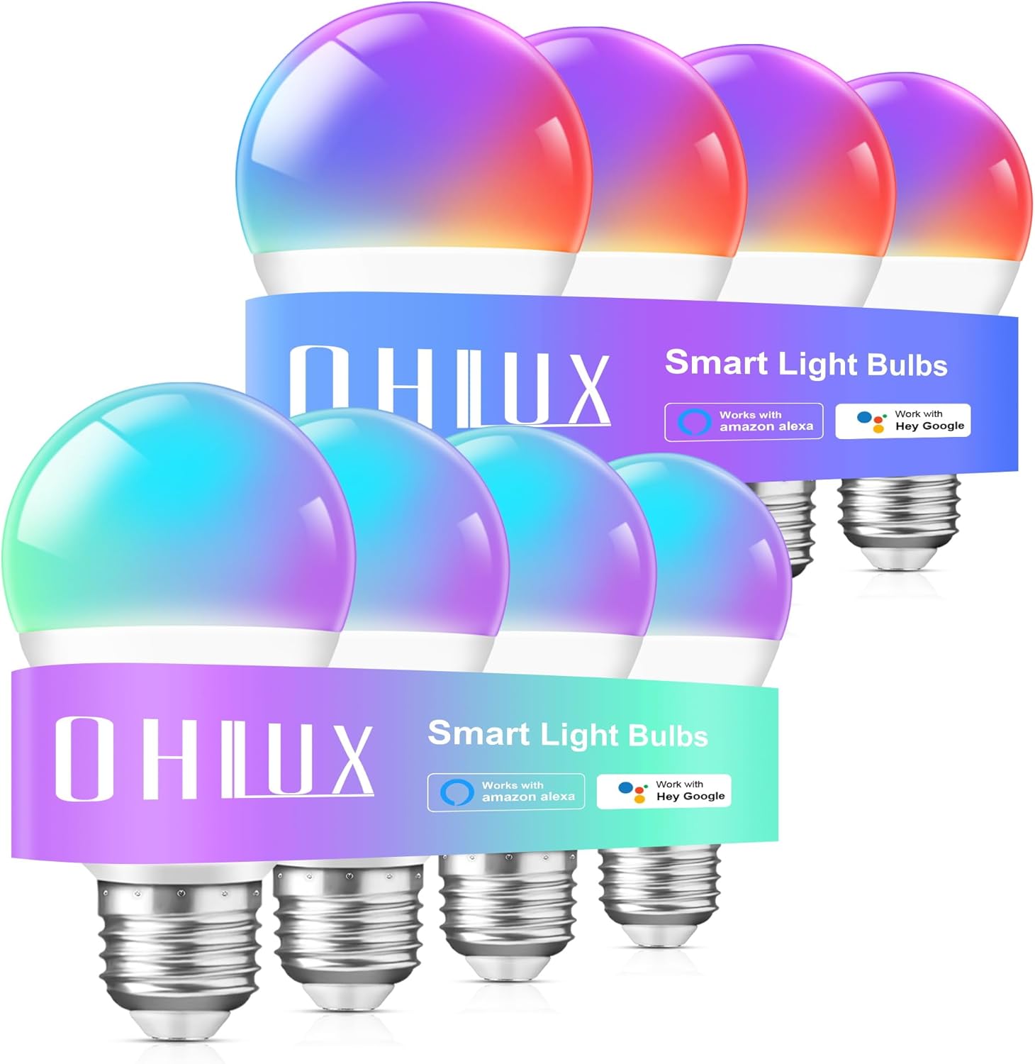 OHLUX Smart Light Bulbs 8Pack - WiFi & Bluetooth RGB Color