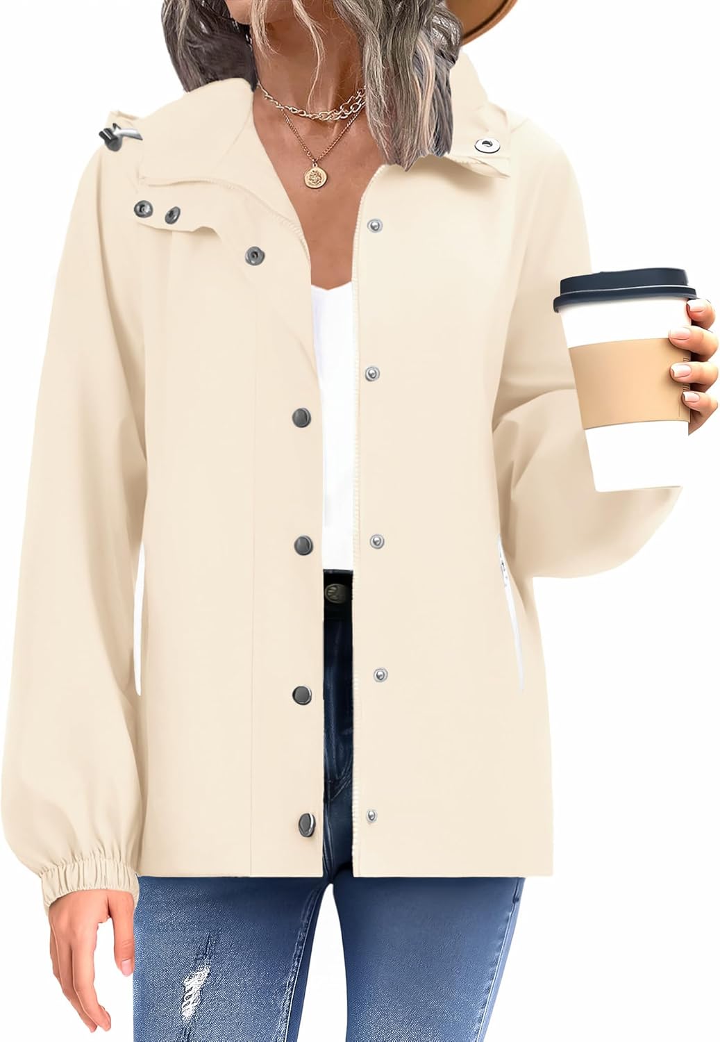 Womens Waterproof Rain Jacket With Hood - Lightweight Windbreaker