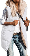 Long Puffer Vest Women Reversible Sherpa Hooded Mid-Length Vest