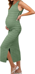 Women's 2025 Summer Maternity Knit Sleeveless Midi Dress - Comfortable