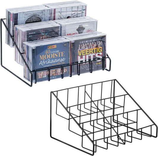 3-Tier Matte Black Metal Wire CD Storage Rack Set of 2