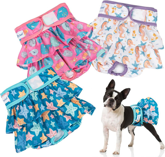 Reusable Dress-Style Dog Diapers - 3Pack Ocean