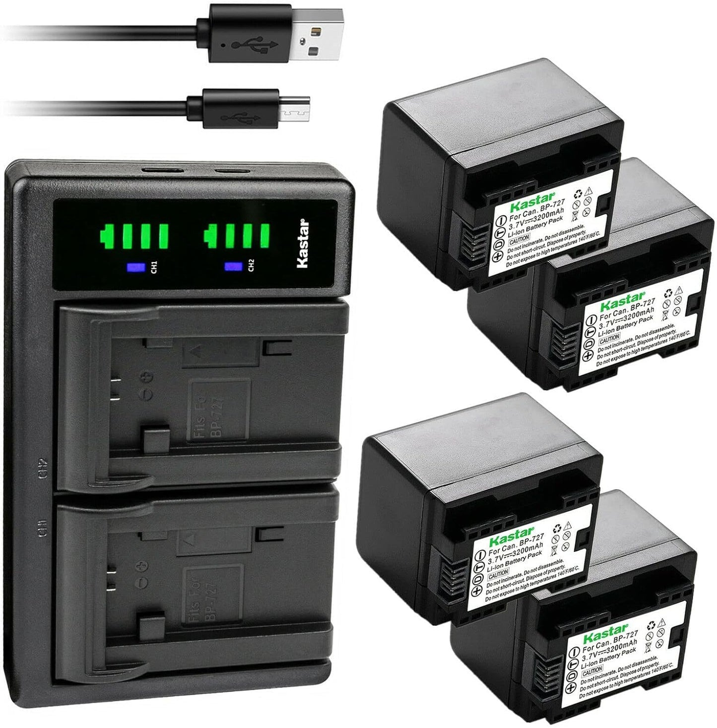 Kastar 4-Pack Battery and USB Charger for Canon VIXIA Models