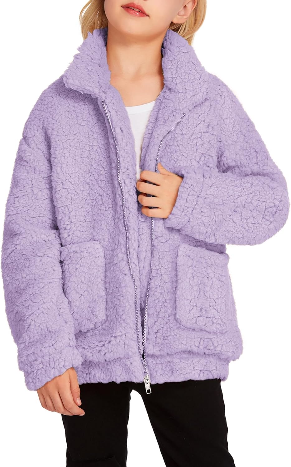 Arshiner Girls Full Zip Fleece Jacket for Cozy Fall Winter Wear