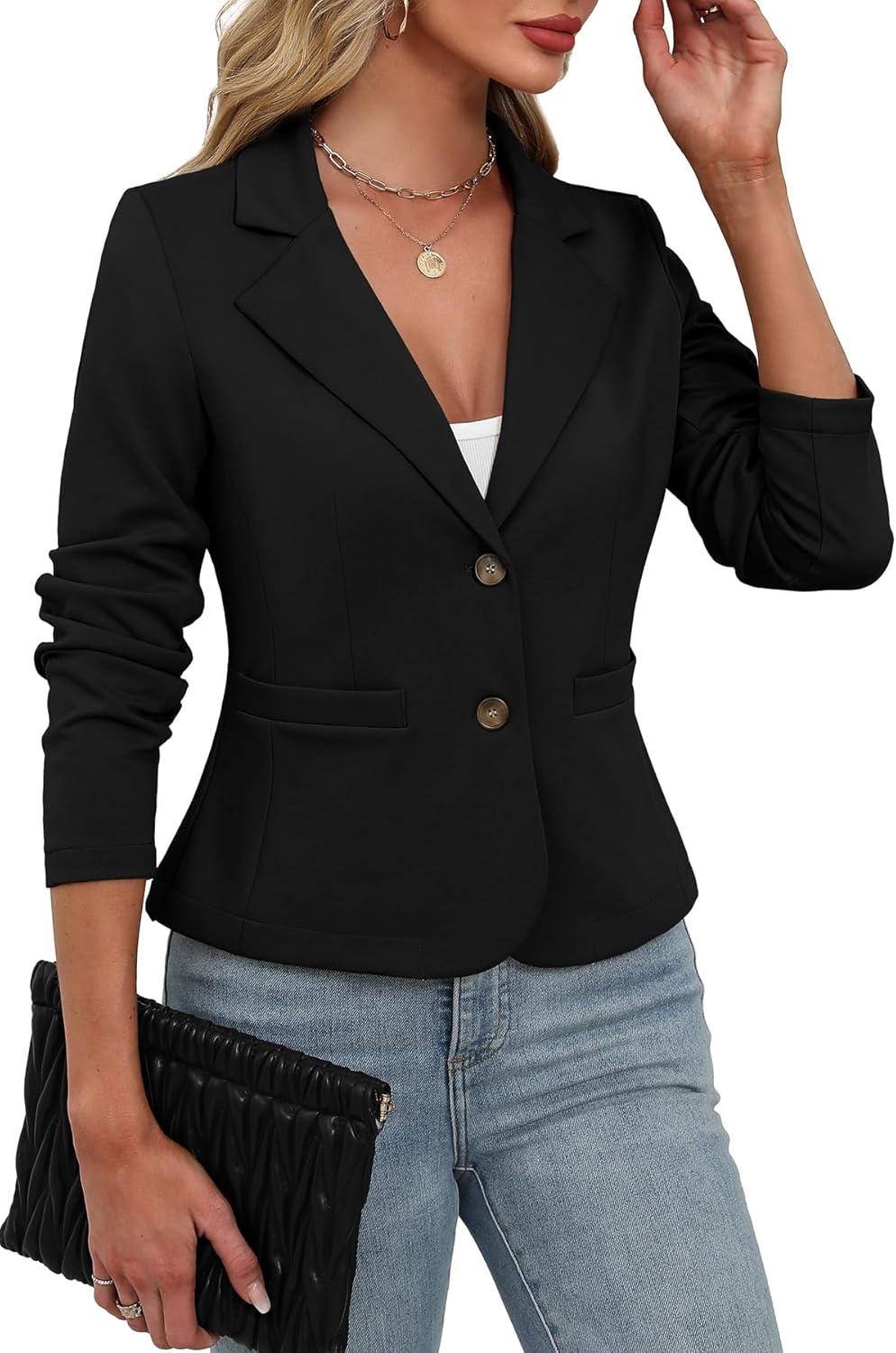ELLEVEN Women's Casual Stretchy Knit Blazer for Every Occasion