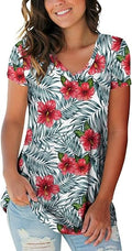 SAMPEEL Womens Summer Tops Floral Tees Short Sleeve Tunic V Neck