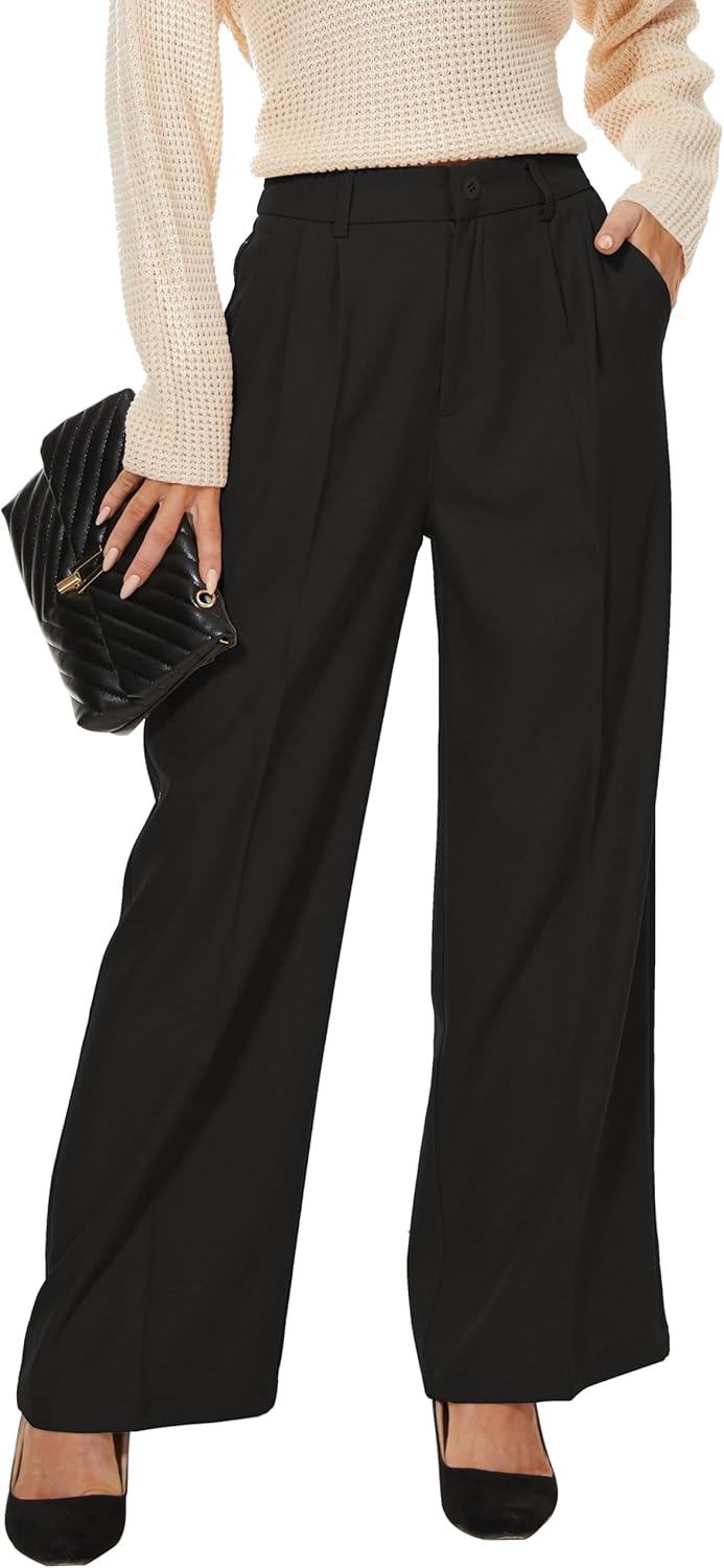 Women Office Wide High Waist Pants Loose Fit for Work Casual