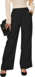 Women Wide Leg High Waist Pants - Loose, Pleated Work Trousers