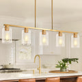 Island Light for Kitchen Brushed Gold 5-Light Linear Chandelier