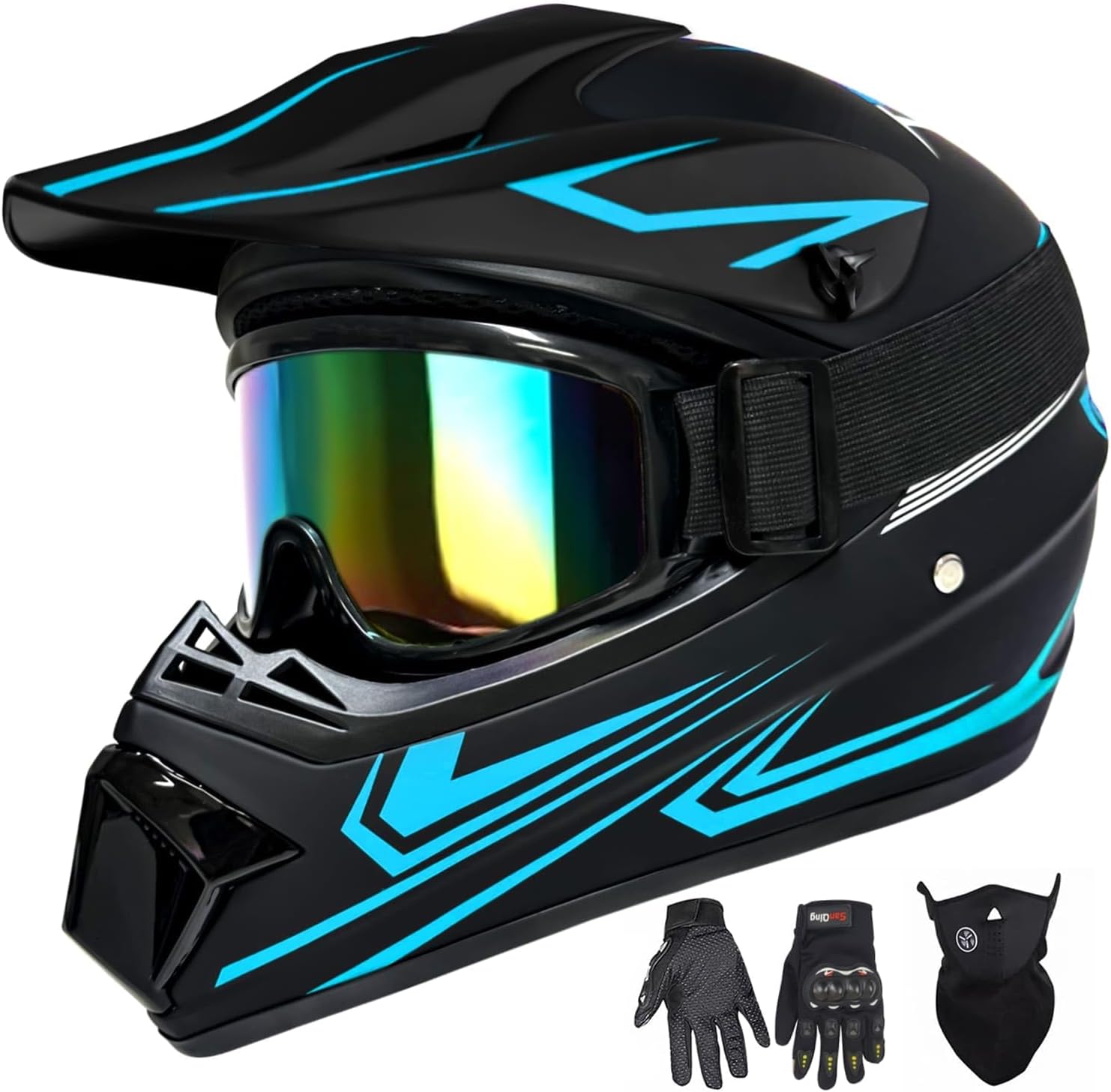 DOT Certified Full Face Motocross Helmet Set by XINGSILUC