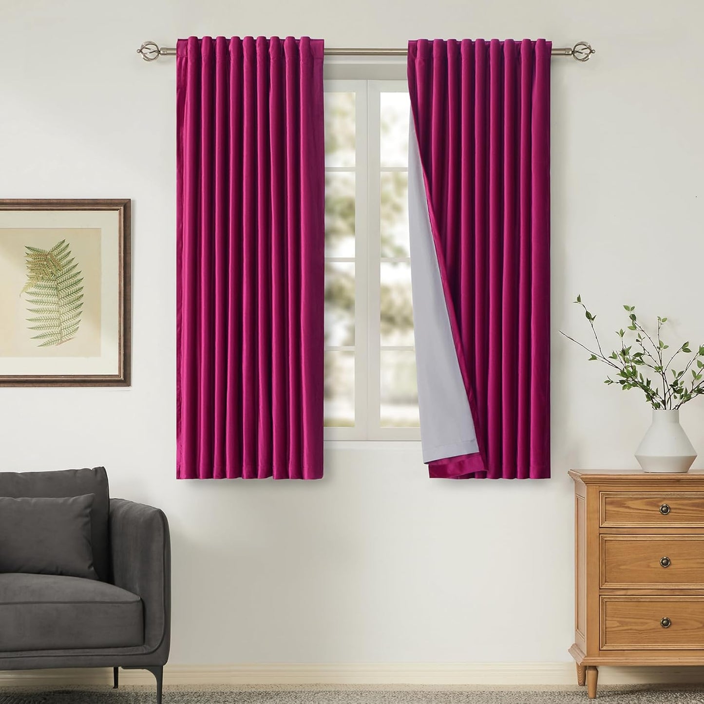 100% Blackout Hot Pink Velvet Curtains for Living Room Decor