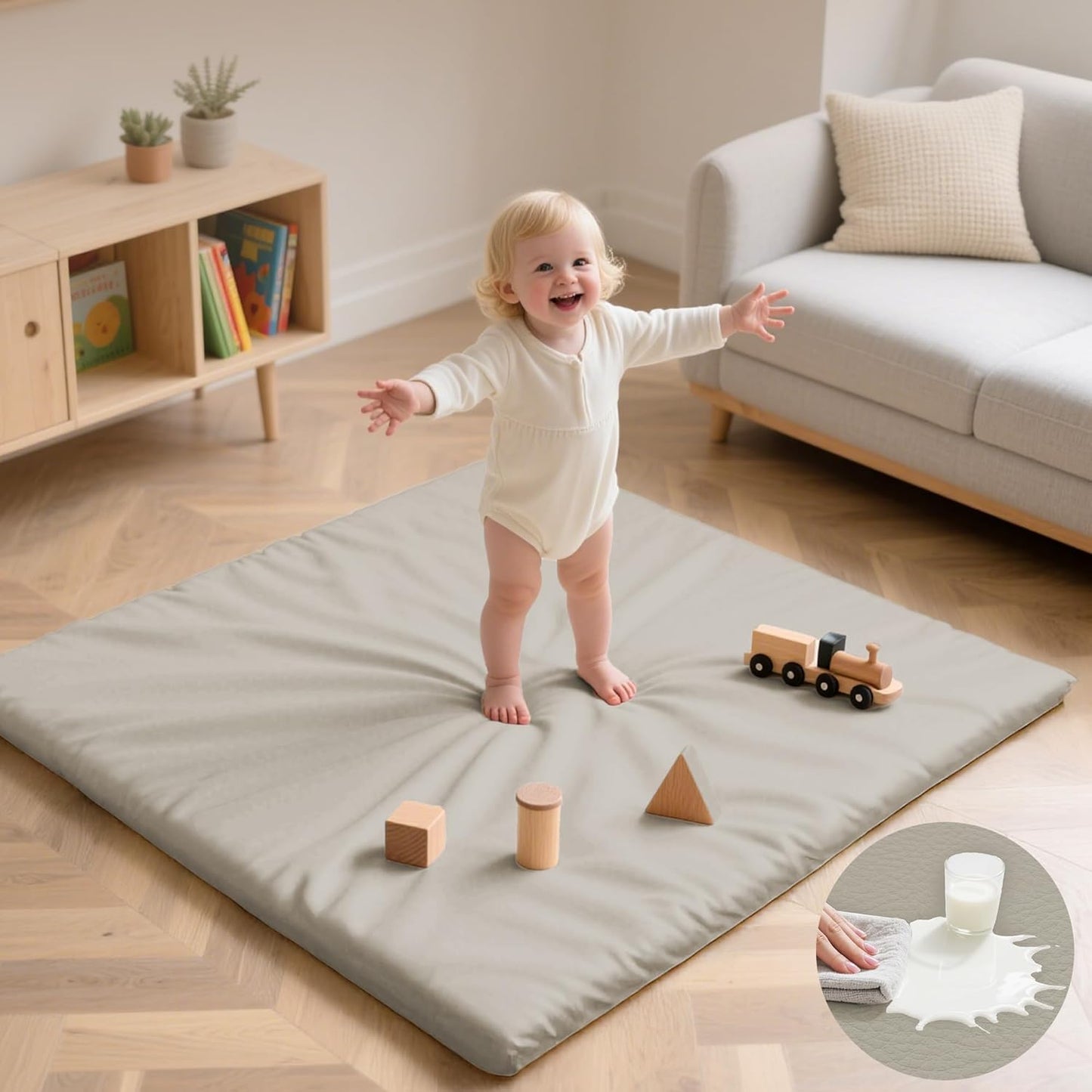 Baby Play Mat 50x50 Inches with Non-Toxic Vegan Leather Design