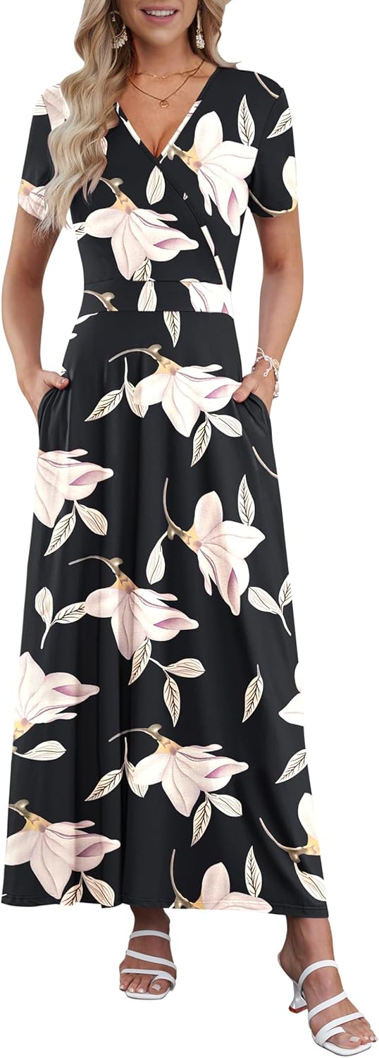 AUSELILY Maxi Dresses for Women with Pockets and Floral Print